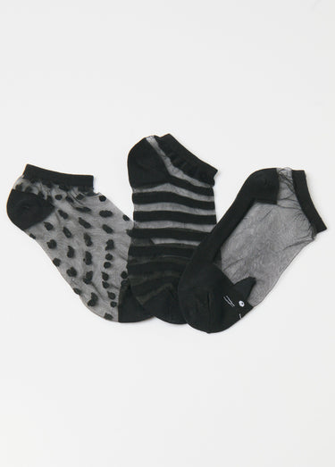 Socquettes fines semi-transparentes coton voile Noir Lot 3