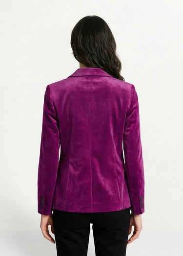 Veste blazer droite velours uni col tailleur Violet