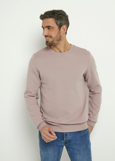 Sweat texturé col rond manches longues Rose