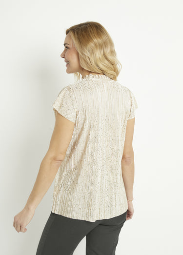 T-shirt long imprimé doré manches courtes Beige