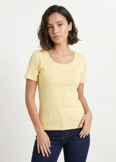 T-shirt coton côtelé col rond Jaune
