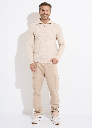 Pull col camionneur irlandais en laine Beige
