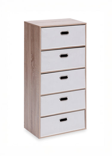 Commode façon bois, 5 tiroirs intissé Beige