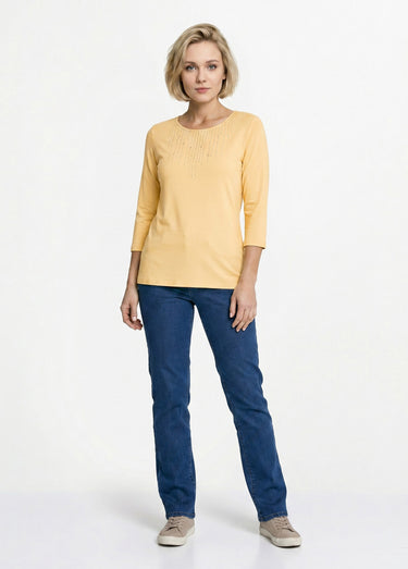 T-shirt manches 3/4 clouté fantaisie Jaune