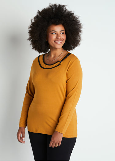 T-shirt fluide col rond avec strass Miel