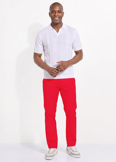 Pantalon chino droit toile coton stretch Rouge