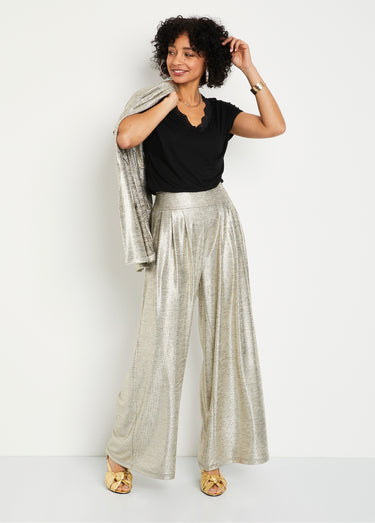 Pantalon large maille brillante taille élastiquée Dore
