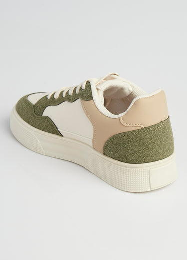 Sneakers multimatières à lacets Kaki