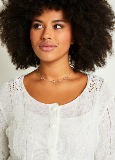 Cardigan boutonnée long ajouré Blanc