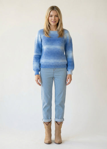 Pull raglan maille poilue effet tie & dye Bleu