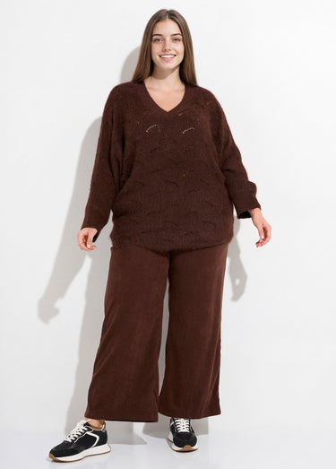 Pull oversize, maille écailles avec laine Marron