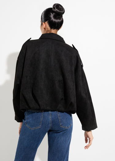 Veste oversize suédine, taille resserrée Noir