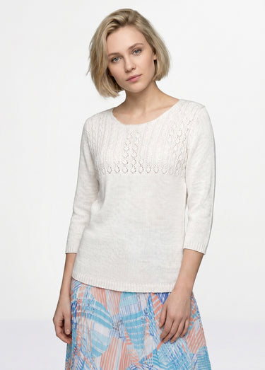 Pull manches 3/4 ajouré Blanc