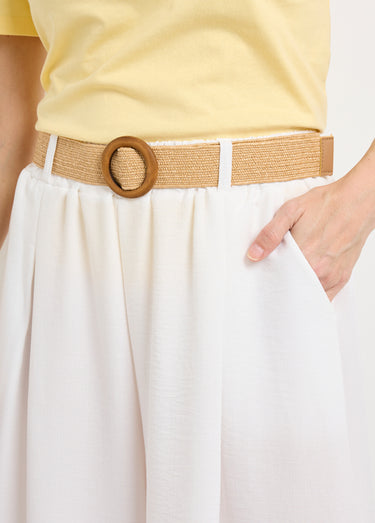 Pantalon fluide + ceinture tressée Blanc