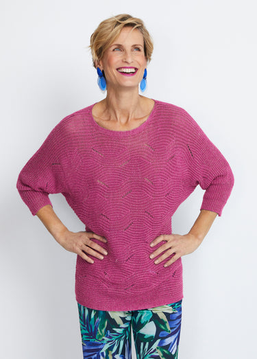 Pull maille reliefée ajourée volume boîte Cassis