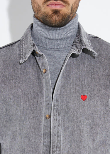 Chemise en denim épais délavé Gris