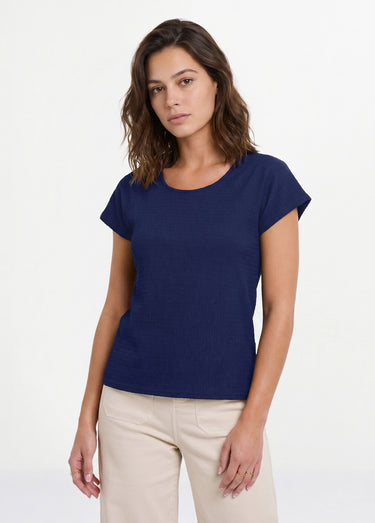 T-shirt manches courtes uni ou imprimé fleurs Uni Marine