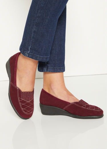 Mocassins élastiqués cuir grande largeur Bordeaux