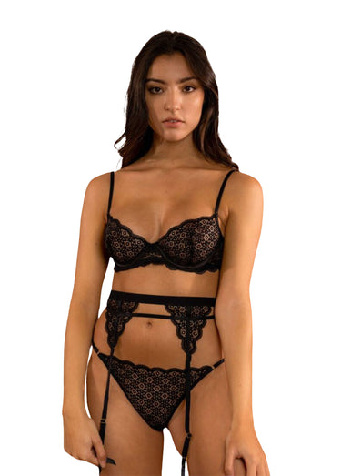 Ensemble sexy string porte-jarretelles Noir