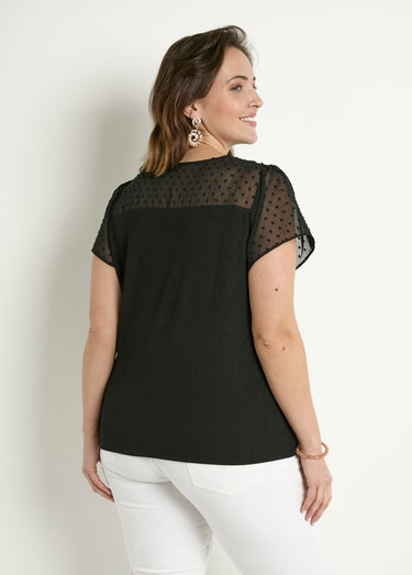 T-shirt col V plumetis manches courtes Noir