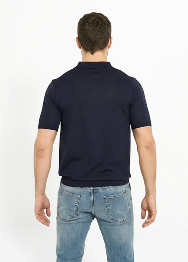 Polo en maille fine, manches courtes Marine