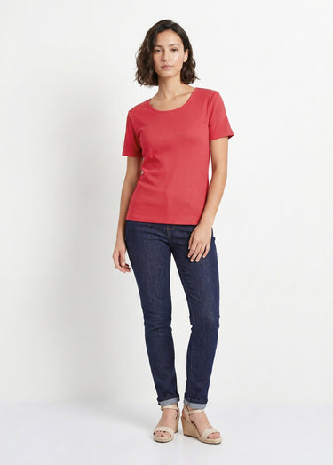 T-shirt coton côtelé col rond Griotte