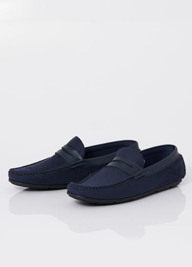 Mocassins plats en suédine et simili Marine