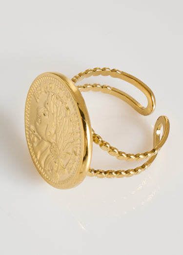 Bague acier inox pièce de monnaie Dore