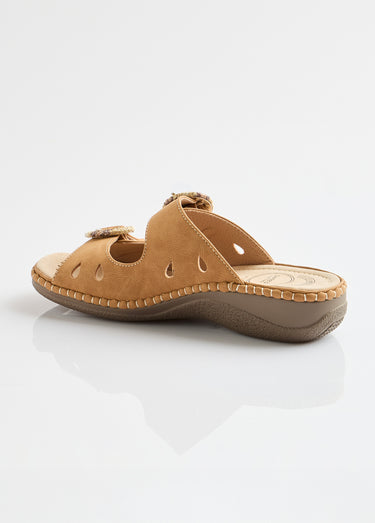 Mules à boucles largeur confort Camel
