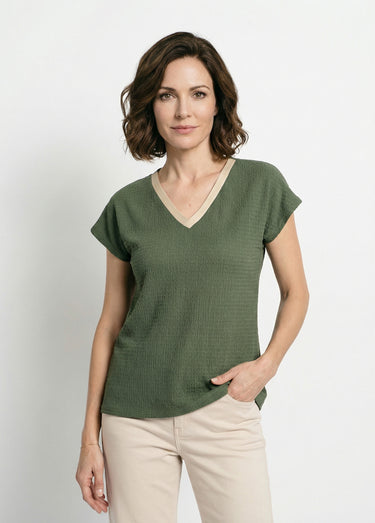 T-shirt maille gaufrée manches kimono Kaki