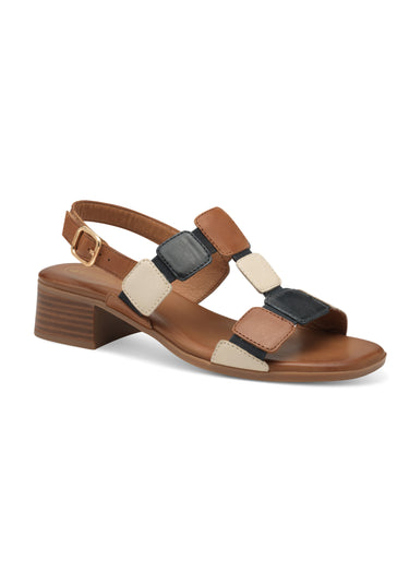 Sandales en cuir élastiquées à talon Marron