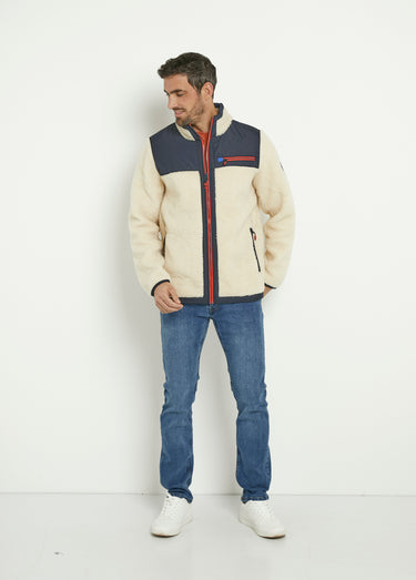 Veste chaude en sherpa avec col montant Ecru/Marine