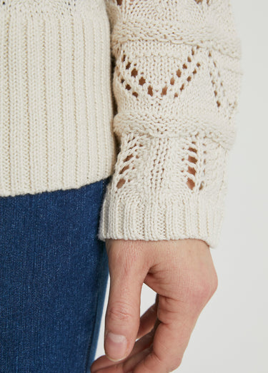 Gilet court boutonné maille ajourée Ficelle