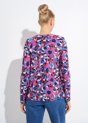 T-shirt chaud évasé col V imprimé multicolore Imprime/Bleu