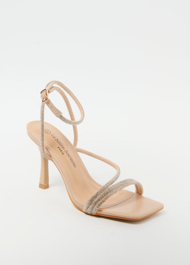 Sandales à strass avec talon haut Nude