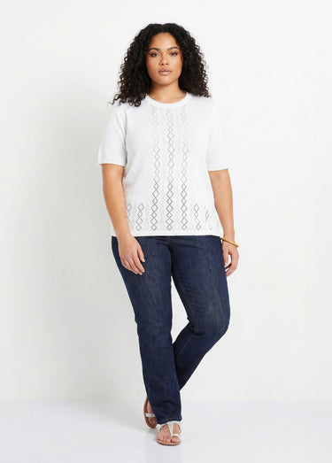 Pull ajouré perlé manches courtes Blanc