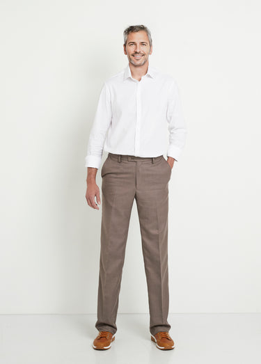 Pantalon ceinture ajustable invisible tissu sergé laine Beige Fonce