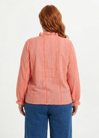 Chemisier broderie anglaise et col V Corail