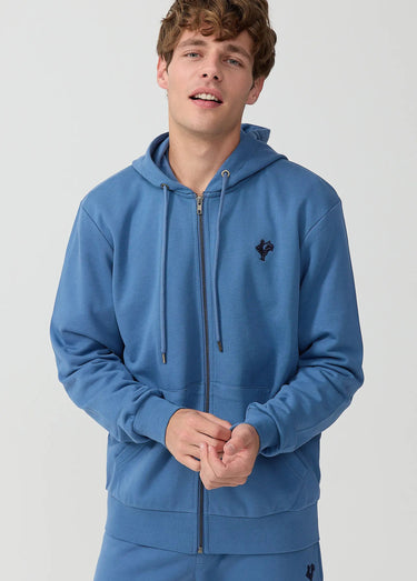 Sweat shirt zippé à capuche, kangourou Indigo