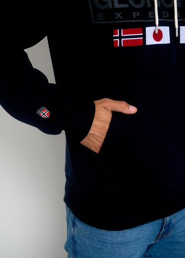 Sweat à capuche drapeaux poche kangourou Marine