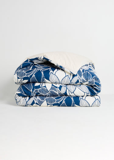Parure housse de couette coton, lotus Bleu