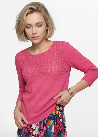 Pull manches 3/4 ajouré Fuchsia