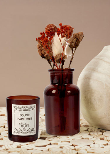 Coffret bougie parfumée + fleurs séchées bouquet Ambre