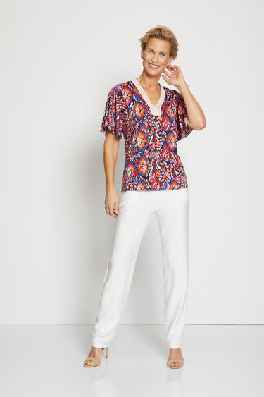 T-shirt court ample finition macramé Bleu / Rouge