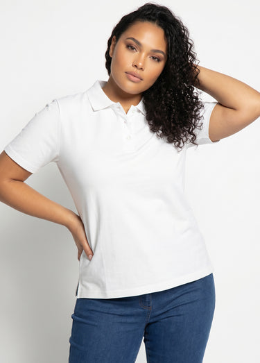 T-shirt maille piquée coton col polo Blanc