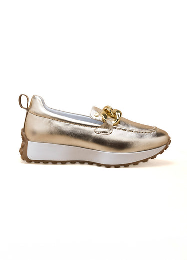 Mocassins en cuir compensés patte métal Dore