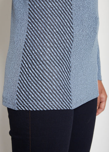 T-shirt chiné rayé col fantaisie Bleu