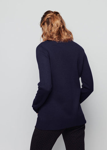 Pull col montant maille épaisse Marine