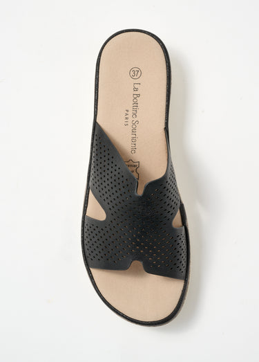 Mules à perforations, semelle compensée Noir