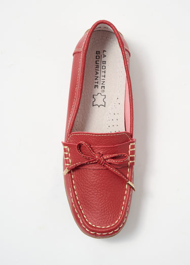 Mocassins confortables plats en cuir Rouge